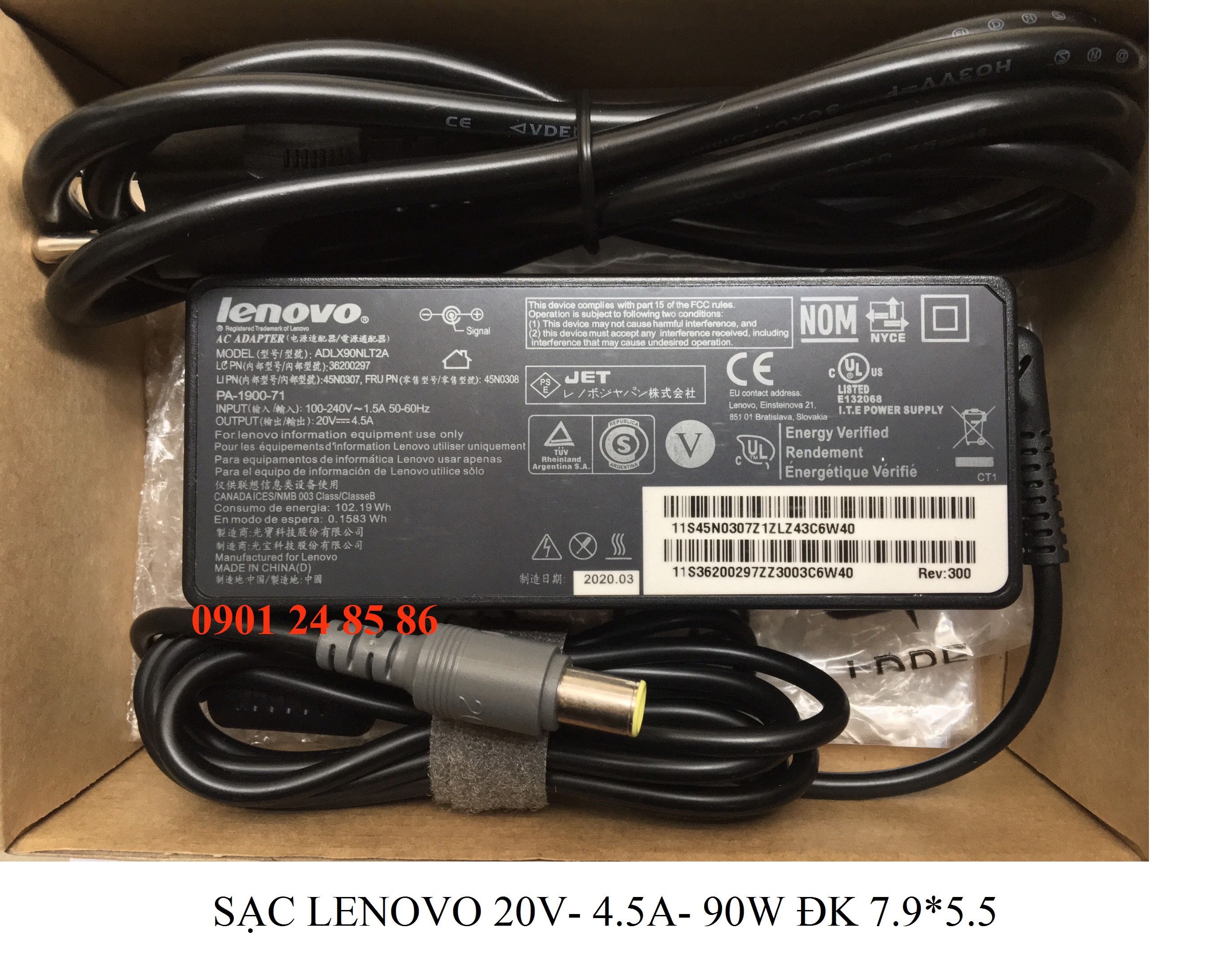 Sạc Laptop Lenovo, Sạc Lenovo, Adapter Laptop Lenovo Original, Lenovo 20V-4.5A-90W-7.9MM*5.5MM 